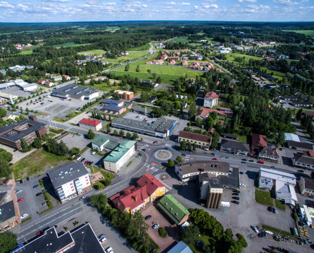 Ilmakuva Huittisten keskustasta Miljoonaympyrän kohdalta.