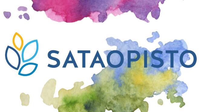 Sataopiston logo akvarellitaustalla