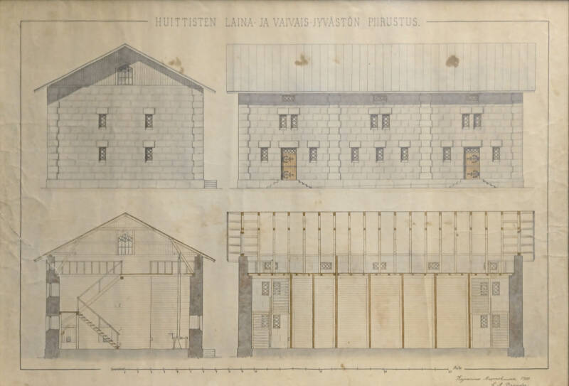 Huittisten laina- ja vaivaisjyvästön rakennepiirustus vuodelta 1900,